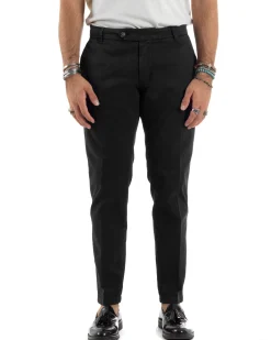 Pantaloni Uomo Tasche America Abbottonatura Allungata Cotone Invernale Capri Slim Nero P6172A
