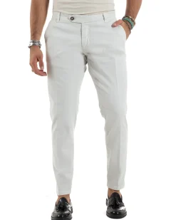 Pantaloni Uomo Tasche America Abbottonatura Allungata Cotone Invernale Capri Slim Bianco P6173A