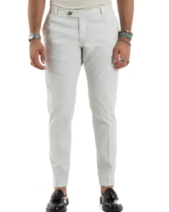 Pantaloni Uomo Tasche America Abbottonatura Allungata Cotone Invernale Capri Slim Bianco P6173A