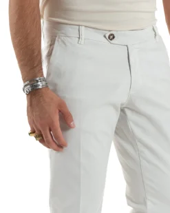 Pantaloni Uomo Tasche America Abbottonatura Allungata Cotone Invernale Capri Slim Bianco P6173A