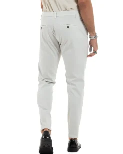 Pantaloni Uomo Tasche America Abbottonatura Allungata Cotone Invernale Capri Slim Bianco P6173A