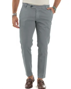 Pantaloni Uomo Tasche America Abbottonatura Allungata Cotone Invernale Capri Slim Grigio P6175A