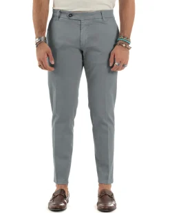 Pantaloni Uomo Tasche America Abbottonatura Allungata Cotone Invernale Capri Slim Grigio P6175A