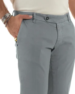 Pantaloni Uomo Tasche America Abbottonatura Allungata Cotone Invernale Capri Slim Grigio P6175A