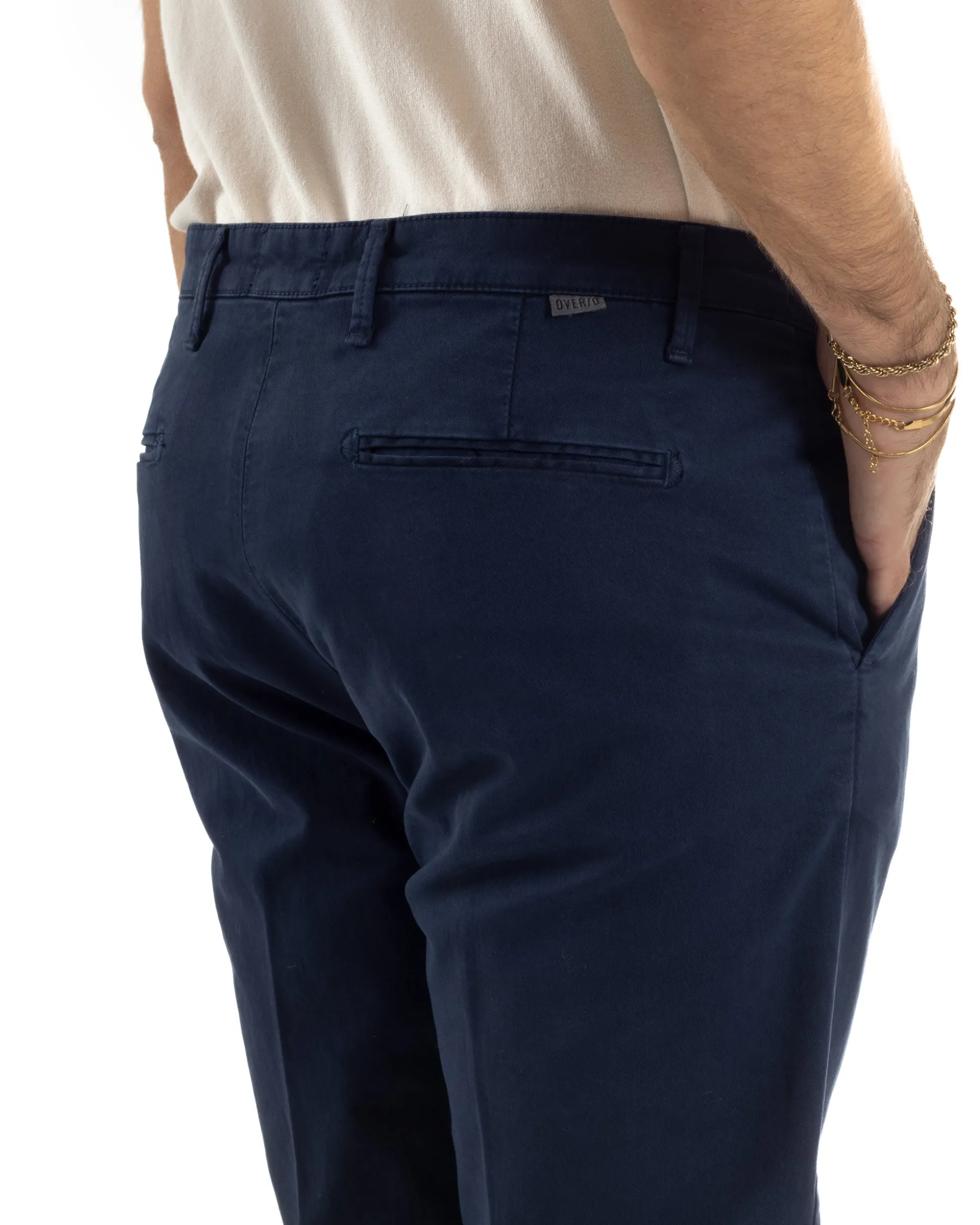 Pantaloni Uomo Tasche America Chino Cotone Slim Fit Blu Over-D OC1F2W5P03