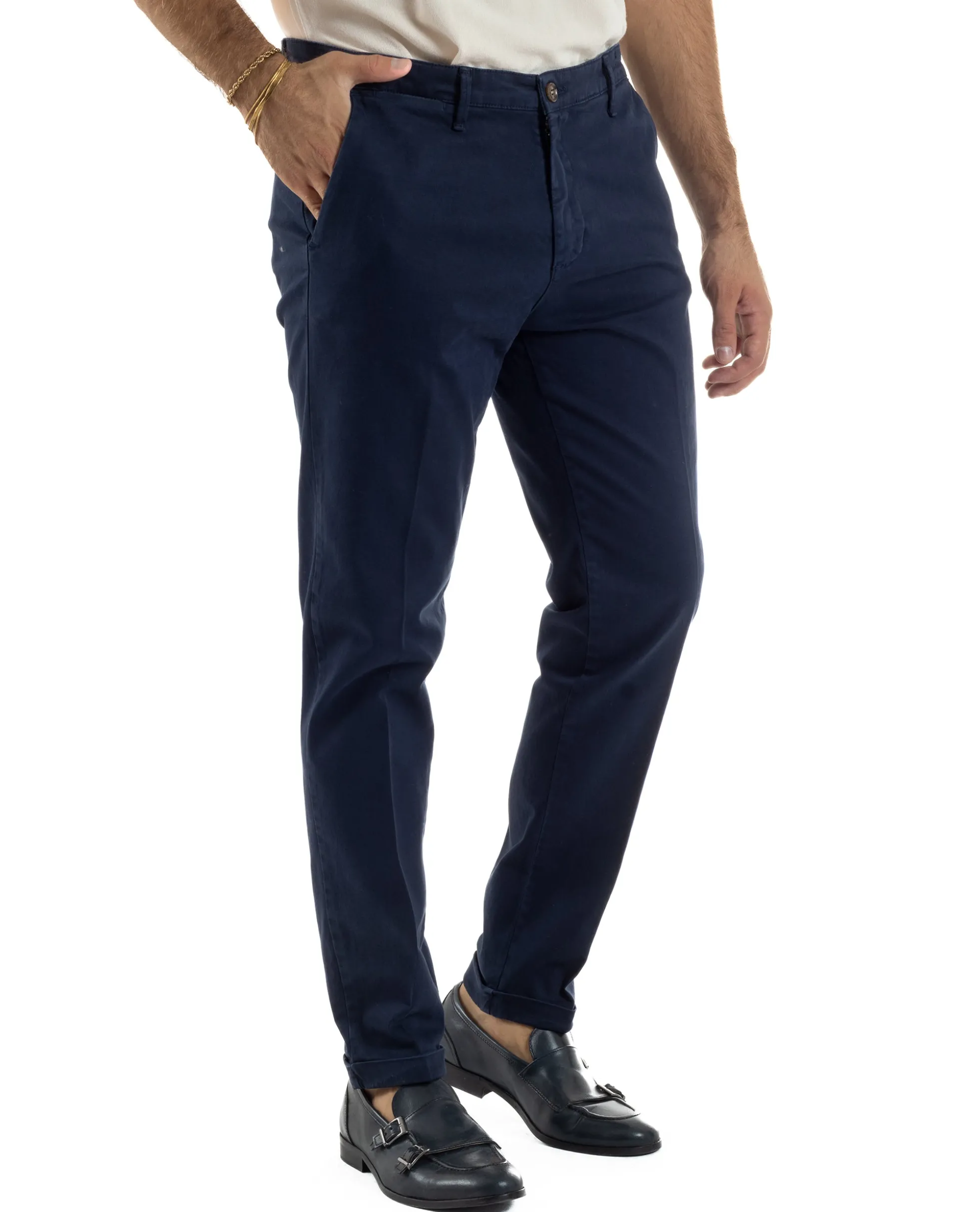 Pantaloni Uomo Tasche America Chino Cotone Slim Fit Blu Over-D OC1F2W5P03