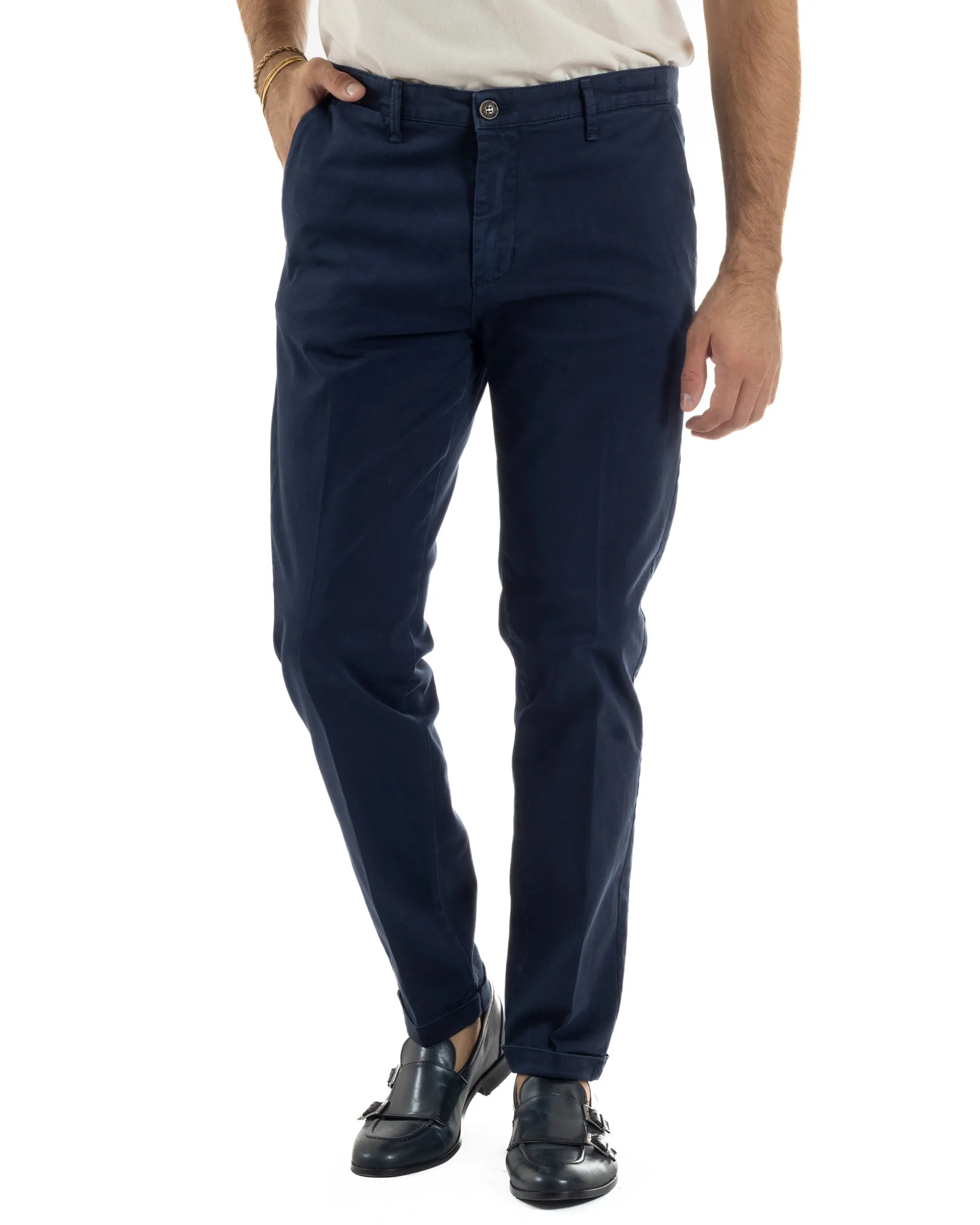 Pantaloni Uomo Tasche America Chino Cotone Slim Fit Blu Over-D OC1F2W5P03