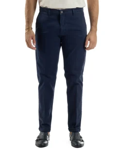 Pantaloni Uomo Tasche America Chino Cotone Slim Fit Blu Over-D OC1F2W5P03