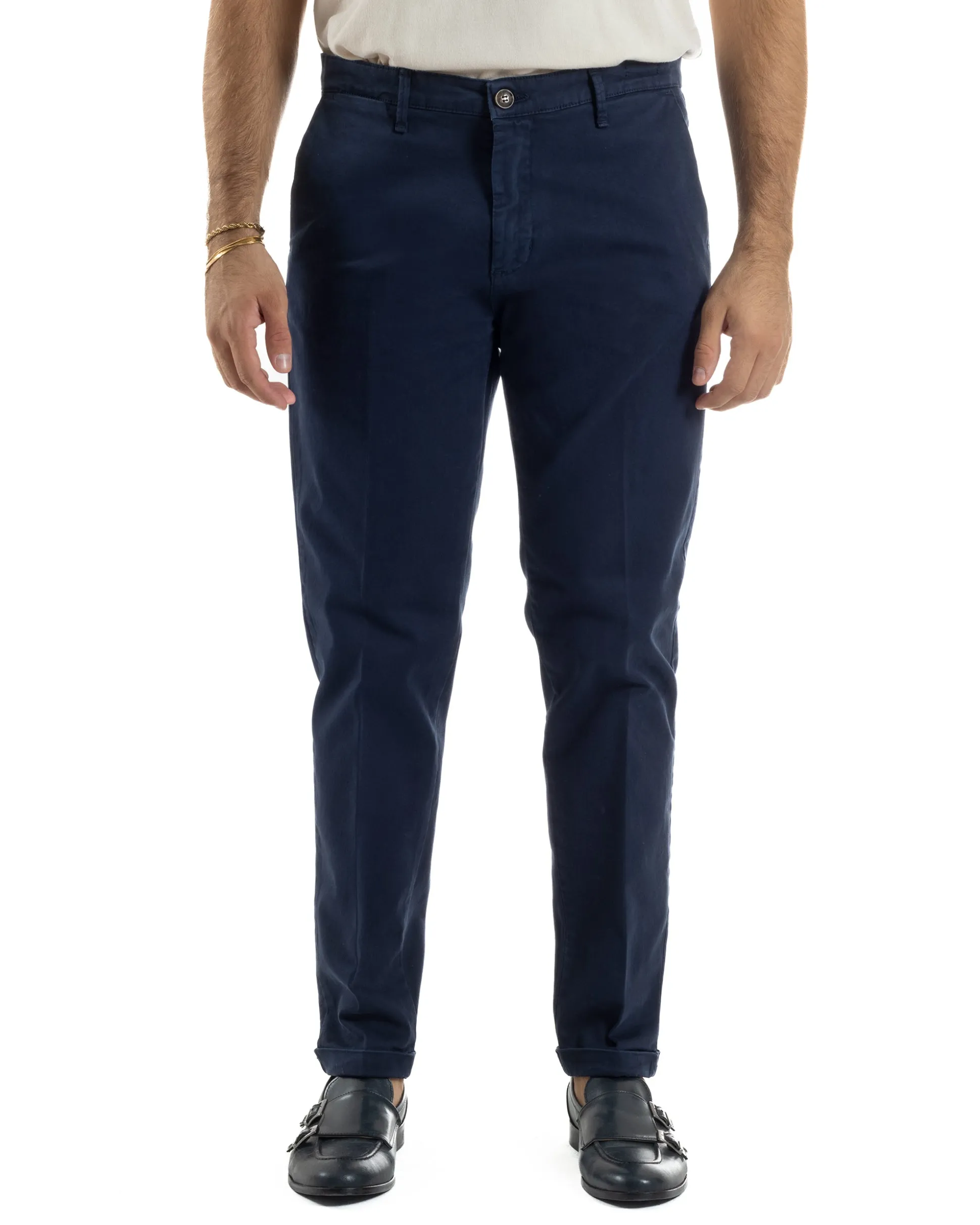 Pantaloni Uomo Tasche America Chino Cotone Slim Fit Blu Over-D OC1F2W5P03