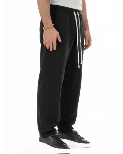 Pantaloni uomo tuta balloon fit cotone leggero pantalaccio japan baggy nero GIOSAL-P6441A