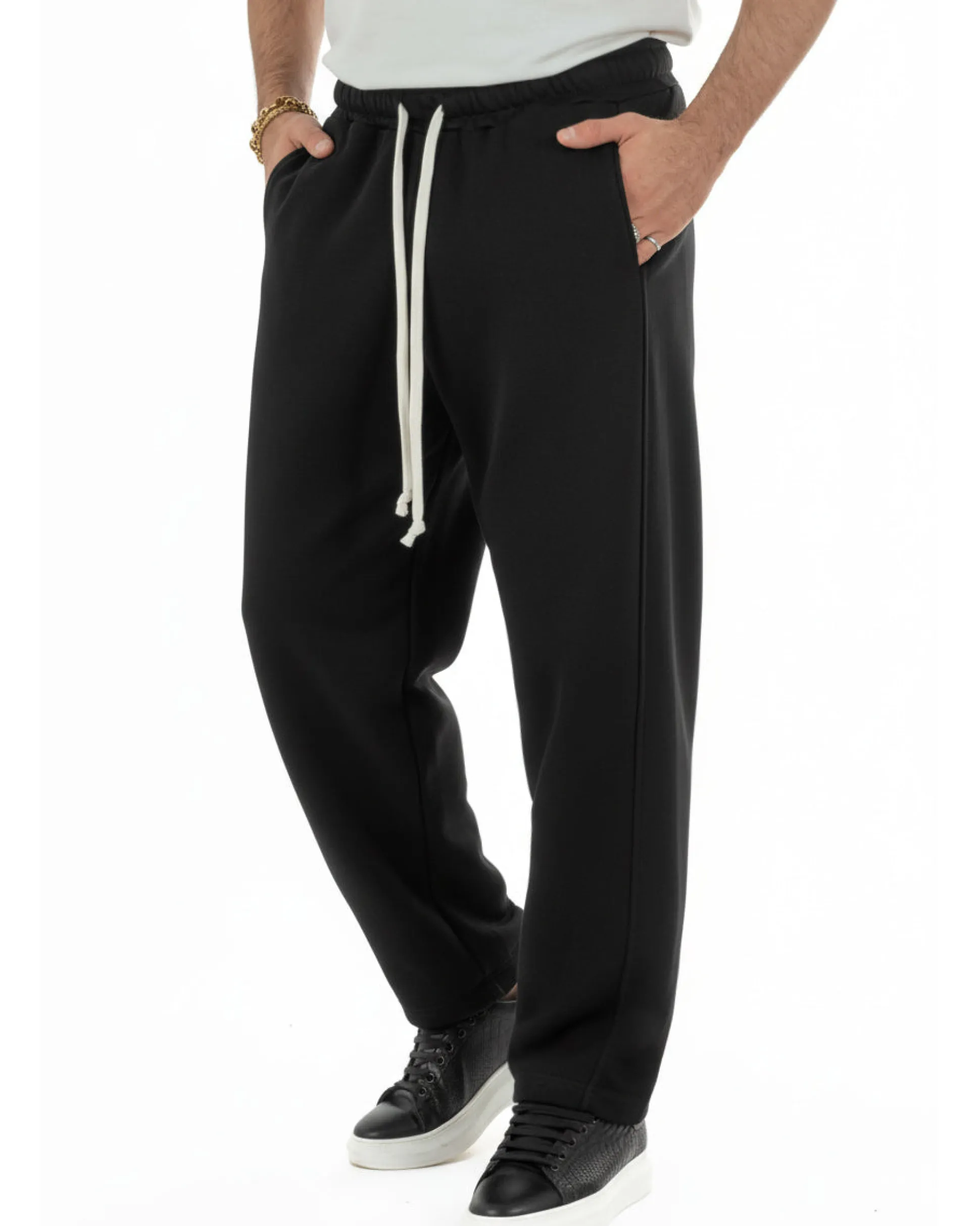 Pantaloni uomo tuta balloon fit cotone leggero pantalaccio japan baggy nero GIOSAL-P6441A
