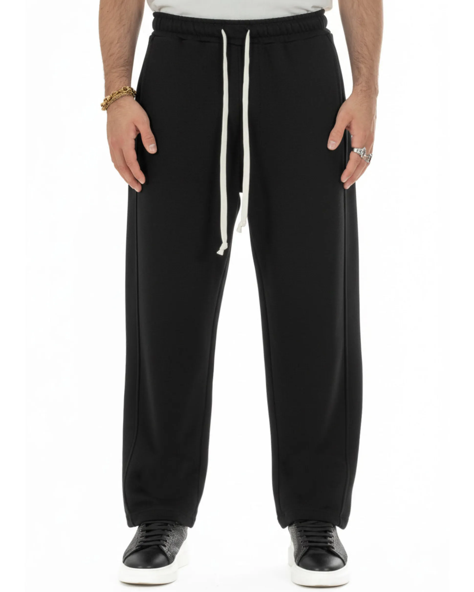 Pantaloni uomo tuta balloon fit cotone leggero pantalaccio japan baggy nero GIOSAL-P6441A