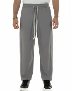 Pantaloni uomo tuta balloon fit cotone leggero pantalaccio japan baggy grigio piombo GIOSAL-P6442A