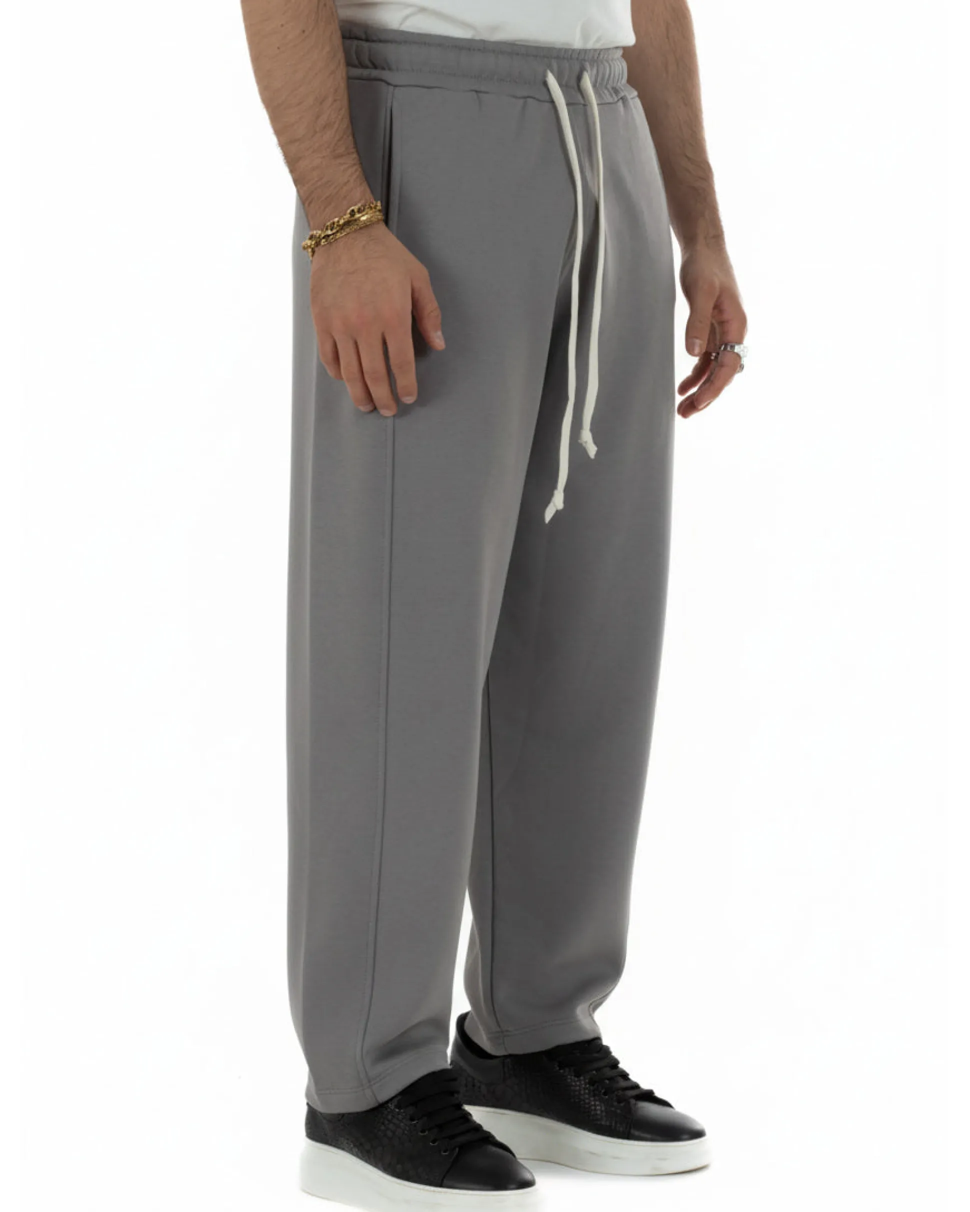 Pantaloni uomo tuta balloon fit cotone leggero pantalaccio japan baggy grigio piombo GIOSAL-P6442A