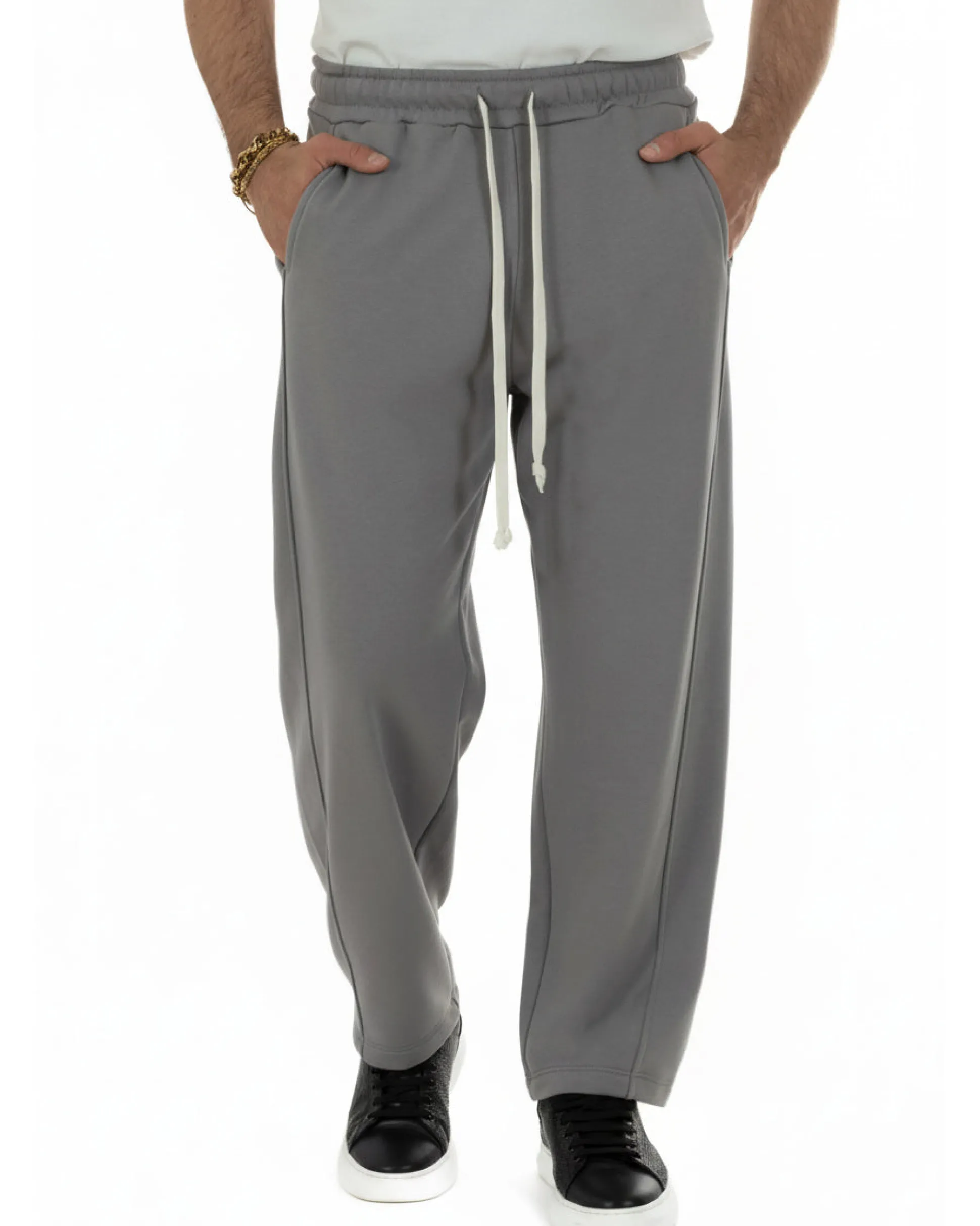 Pantaloni uomo tuta balloon fit cotone leggero pantalaccio japan baggy grigio piombo GIOSAL-P6442A