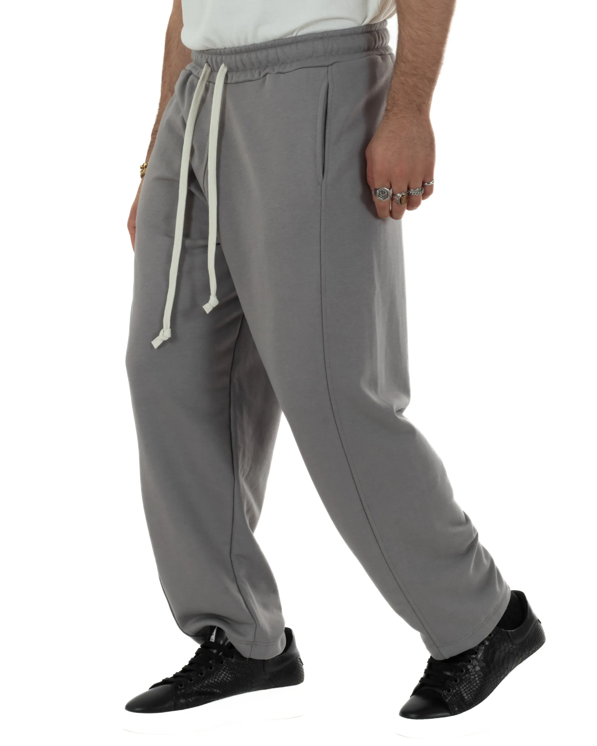 Pantaloni uomo tuta balloon fit cotone leggero pantalaccio japan baggy grigio piombo GIOSAL-P6442A