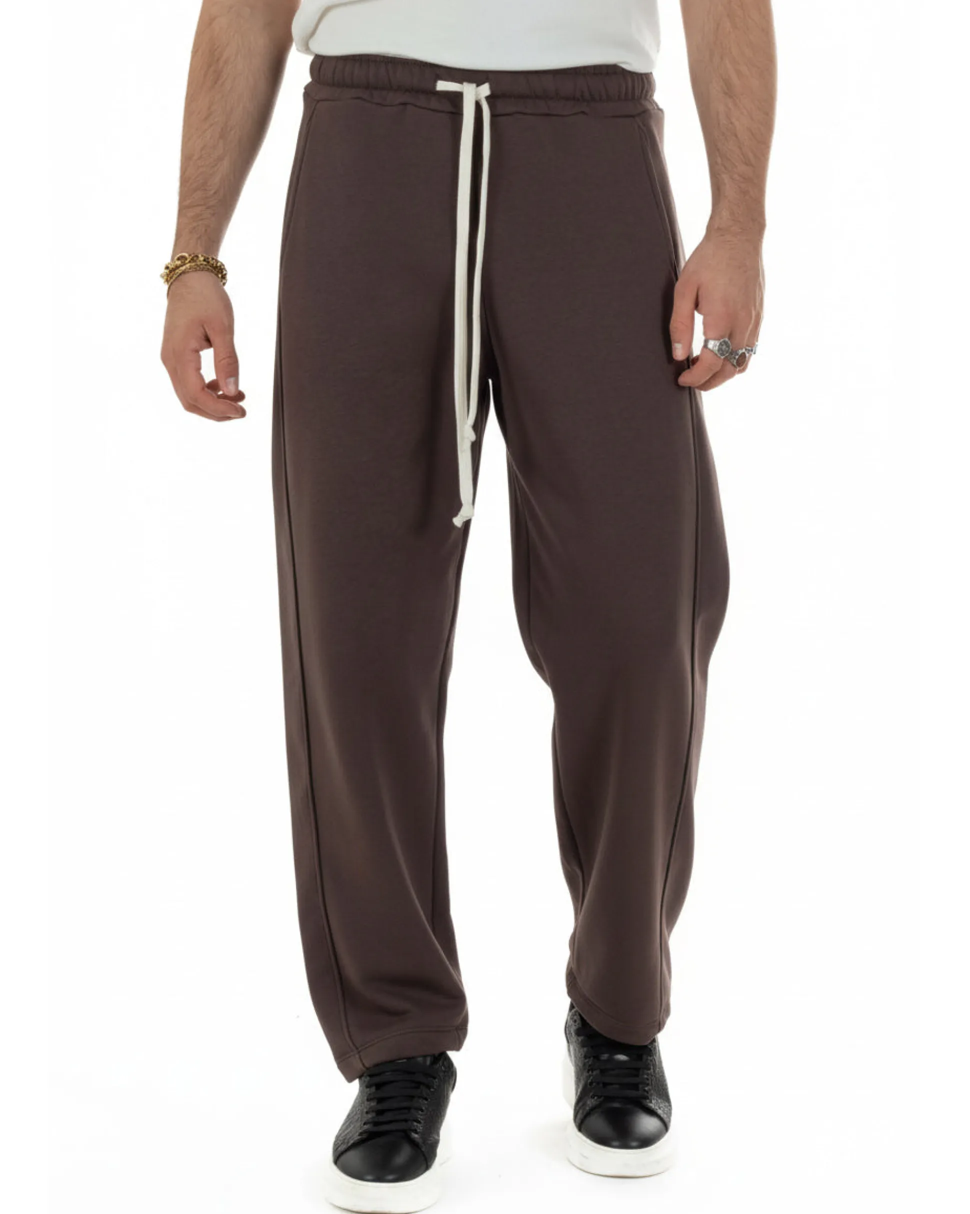 Pantaloni uomo tuta balloon fit cotone leggero pantalaccio japan baggy marrone GIOSAL-P6439A