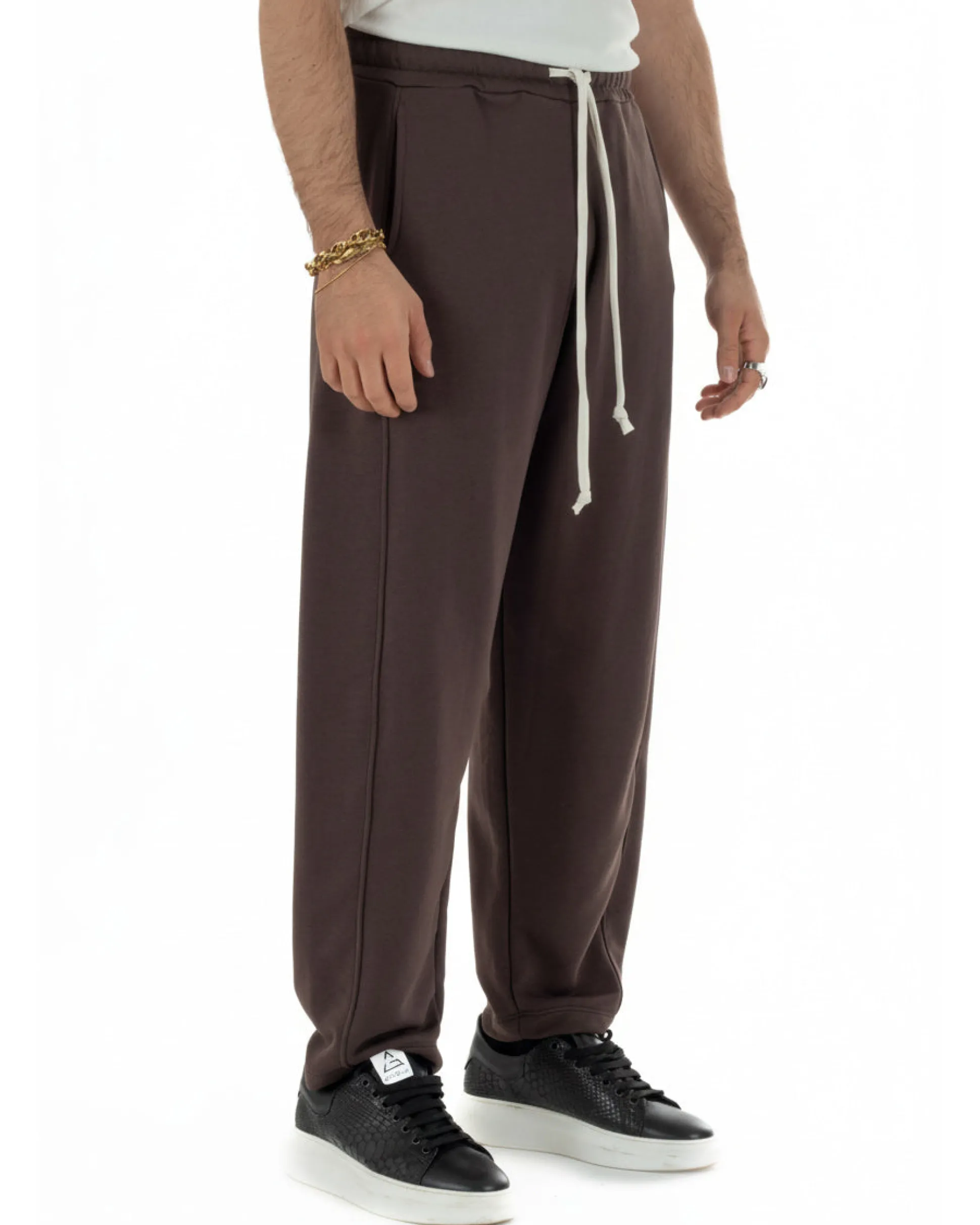 Pantaloni uomo tuta balloon fit cotone leggero pantalaccio japan baggy marrone GIOSAL-P6439A