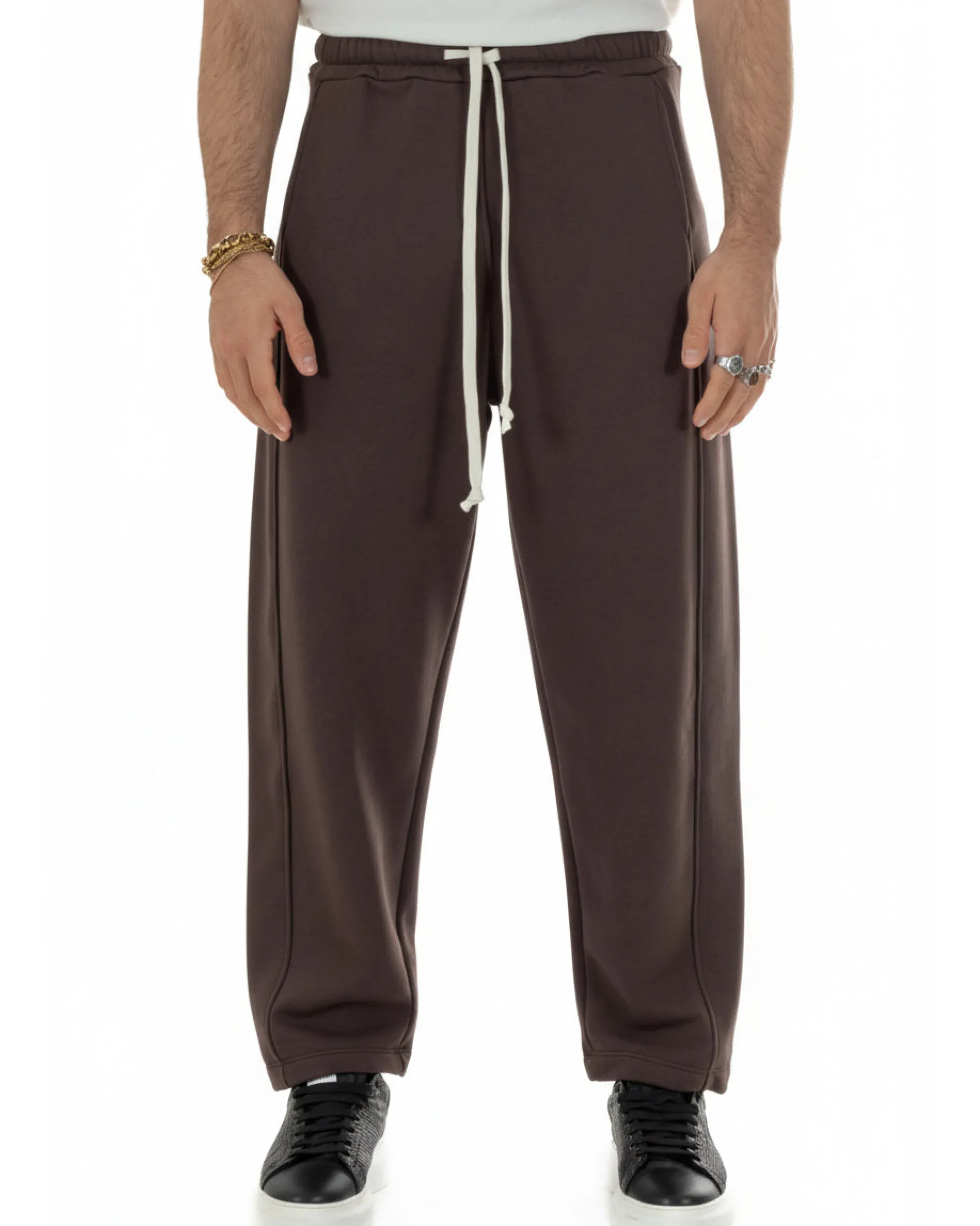 Pantaloni uomo tuta balloon fit cotone leggero pantalaccio japan baggy marrone GIOSAL-P6439A