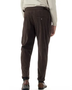Pantaloni Uomo Velluto Costine Vita Alta Gurkha Pants Abbottonatura Allungata Fibbie Marrone BlackSunday P6426A