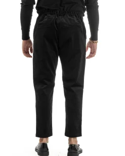Pantaloni Uomo Velluto Tasche America Pinces Chino Nero P6416A