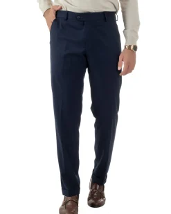 Pantaloni Uomo Viscosa Abbottonatura Allungata Elegante Classico Blu P6430A