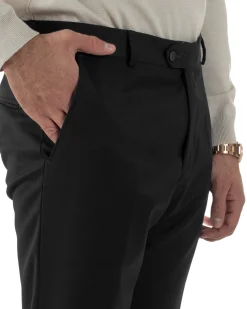 Pantaloni Uomo Viscosa Abbottonatura Allungata Elegante Classico Nero P6431A