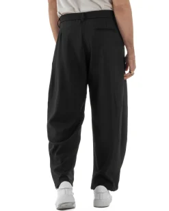Pantaloni uomo viscosa baggy abbottonatura asimmetrica nero GIOSAL-P6465A