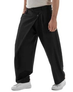 Pantaloni uomo viscosa baggy abbottonatura asimmetrica nero GIOSAL-P6465A
