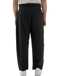 Pantaloni uomo viscosa baggy abbottonatura asimmetrica nero GIOSAL-P6465A