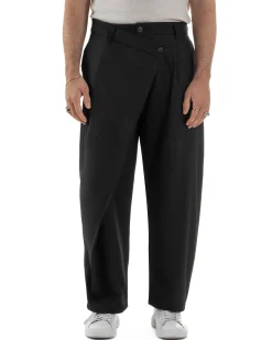 Pantaloni uomo viscosa baggy abbottonatura asimmetrica nero GIOSAL-P6465A