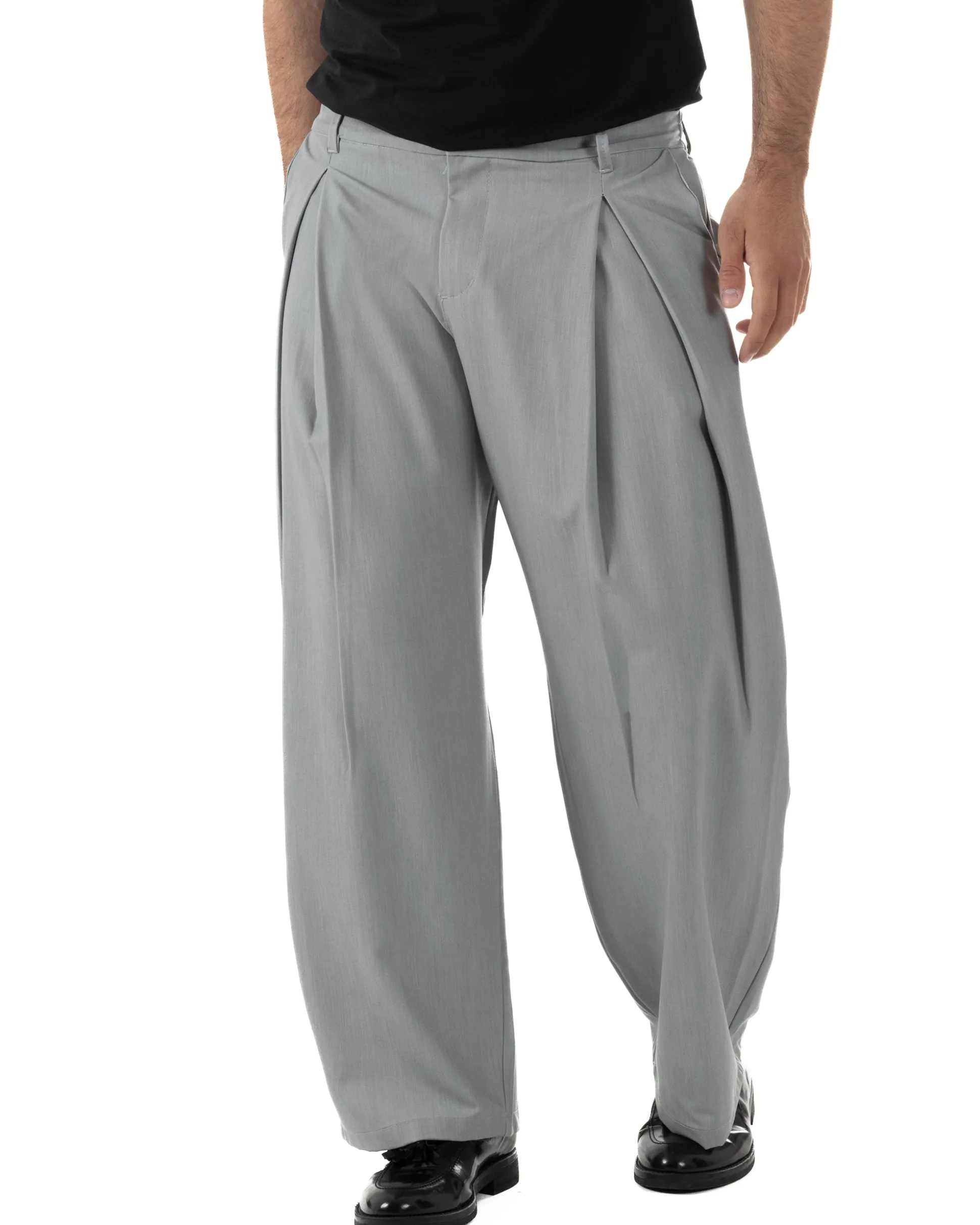 Pantaloni uomo viscosa baggy wide fit pinces estivo grigio GIOSAL-P6456A