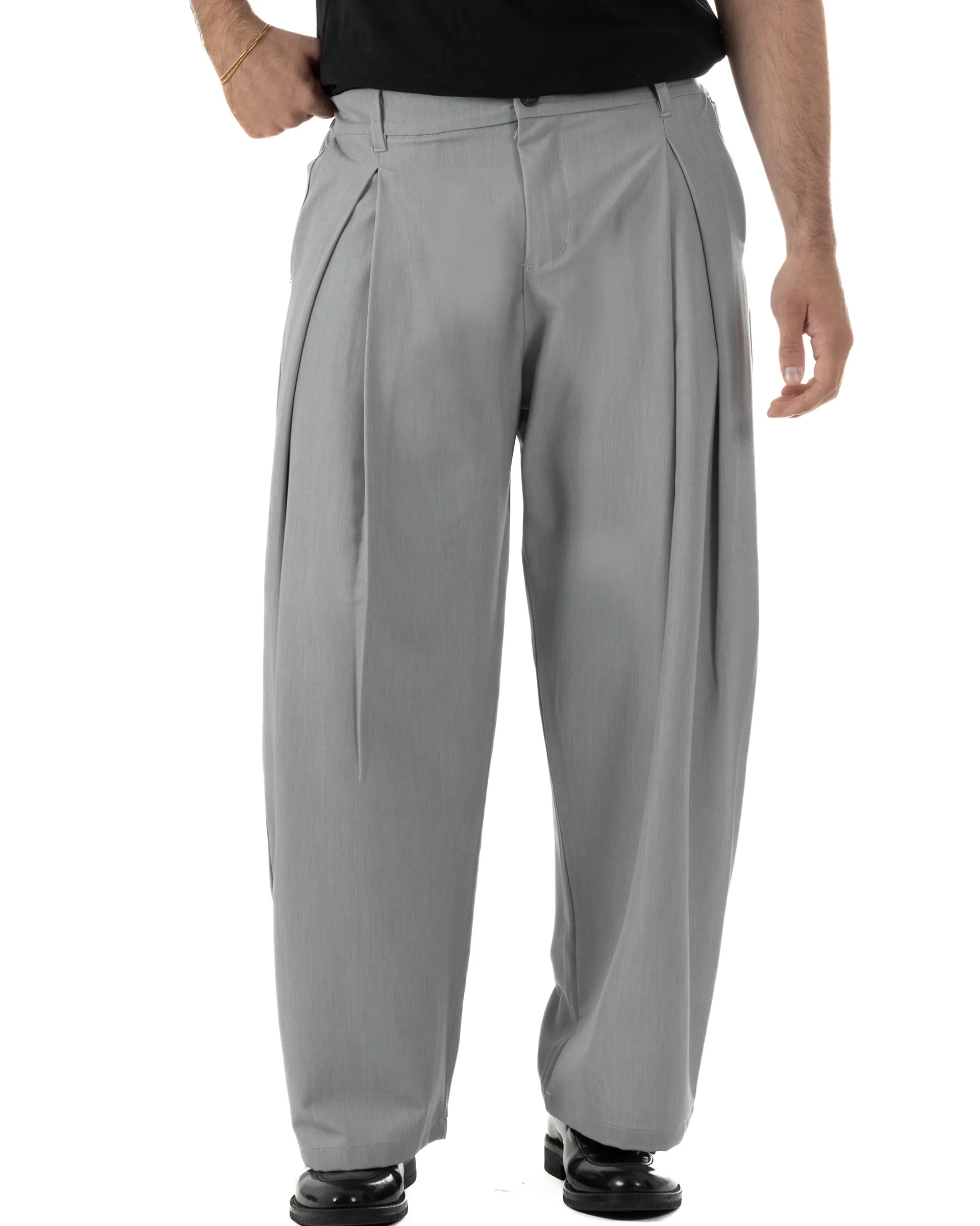 Pantaloni uomo viscosa baggy wide fit pinces estivo grigio GIOSAL-P6456A