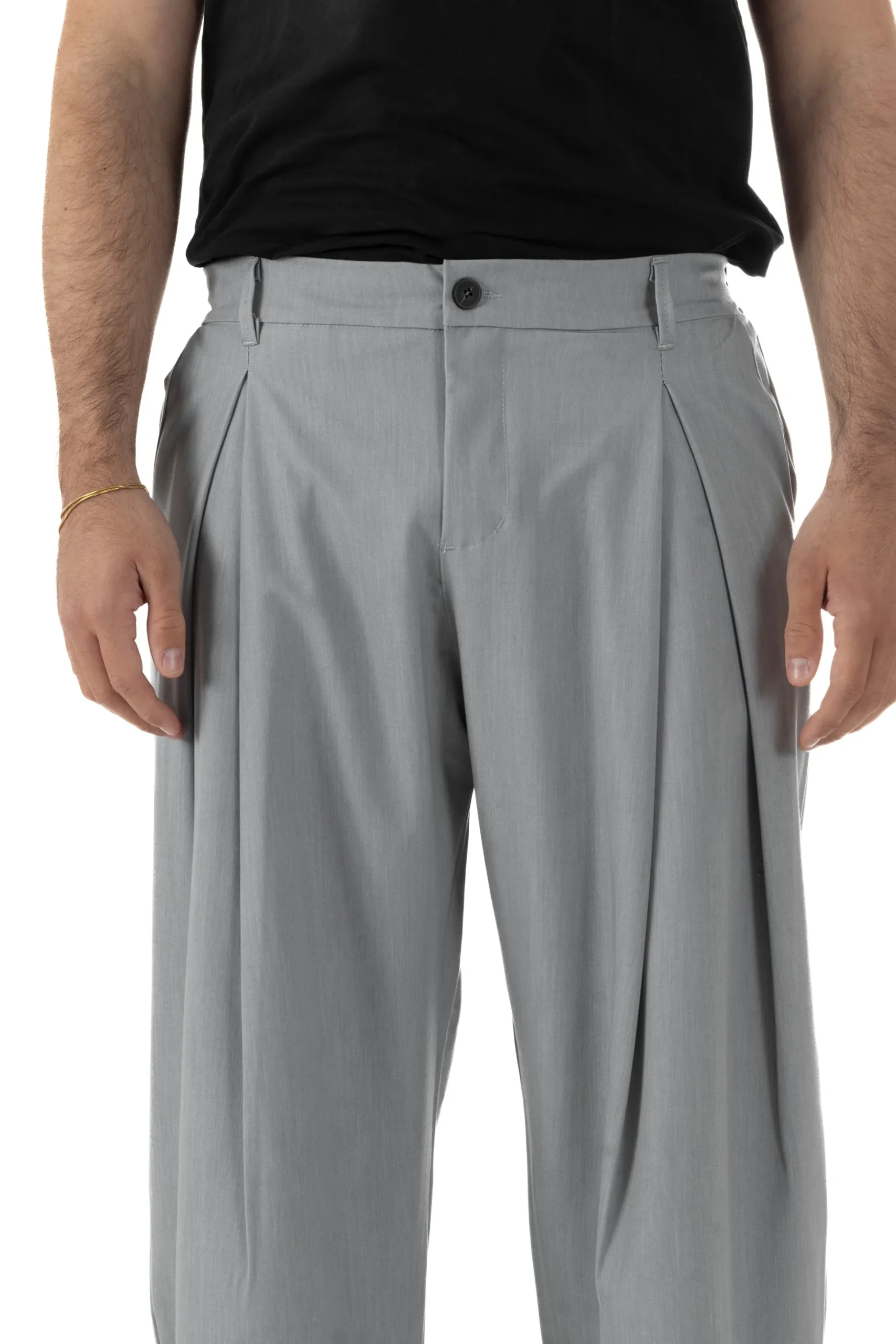 Pantaloni uomo viscosa baggy wide fit pinces estivo grigio GIOSAL-P6456A