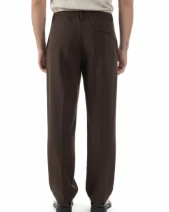 Pantaloni uomo viscosa baggy fondo ampio elastico sul retro abbottonatura allungata marrone GIOSAL-P6445A