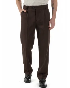 Pantaloni uomo viscosa baggy fondo ampio elastico sul retro abbottonatura allungata marrone GIOSAL-P6445A