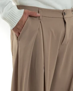 Pantaloni Uomo Viscosa Baggy Wide Fit Pinces Beige P6382A