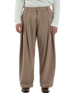 Pantaloni Uomo Viscosa Baggy Wide Fit Pinces Beige P6382A