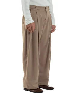 Pantaloni Uomo Viscosa Baggy Wide Fit Pinces Beige P6382A