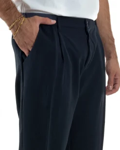 Pantaloni Uomo Viscosa Baggy Con Pinces Relaxed Fit Blu P6352A