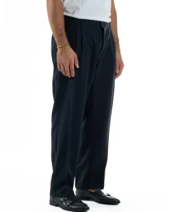Pantaloni Uomo Viscosa Baggy Con Pinces Relaxed Fit Blu P6352A