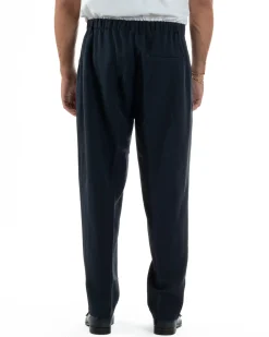 Pantaloni Uomo Viscosa Baggy Con Pinces Relaxed Fit Blu P6352A