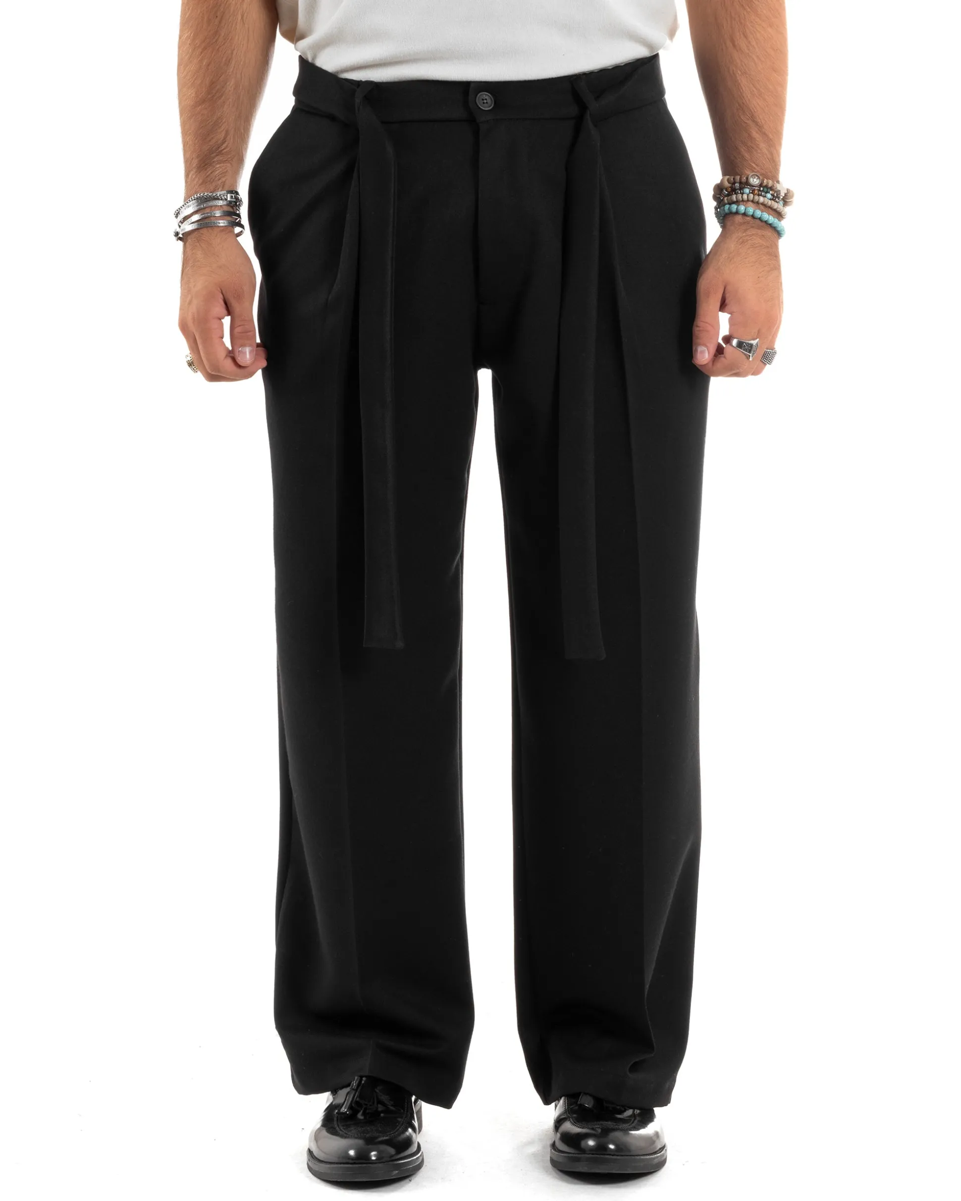 Pantaloni Uomo Viscosa Baggy Fondo Ampio Fusciacca Nero GIOSAL-P6189A