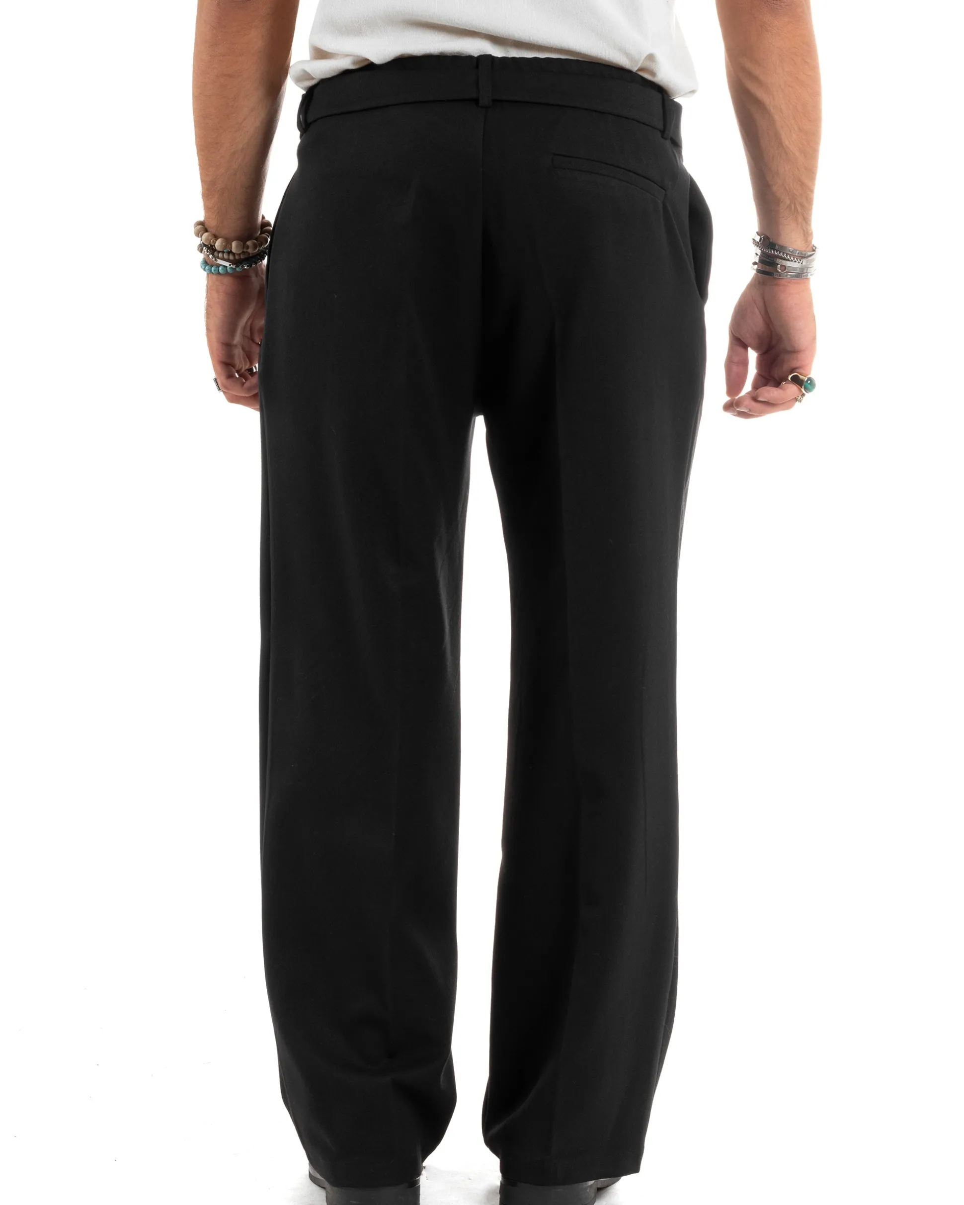 Pantaloni Uomo Viscosa Baggy Fondo Ampio Fusciacca Nero GIOSAL-P6189A