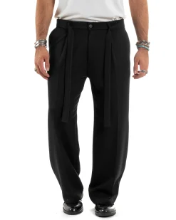 Pantaloni Uomo Viscosa Baggy Fondo Ampio Fusciacca Nero GIOSAL-P6189A