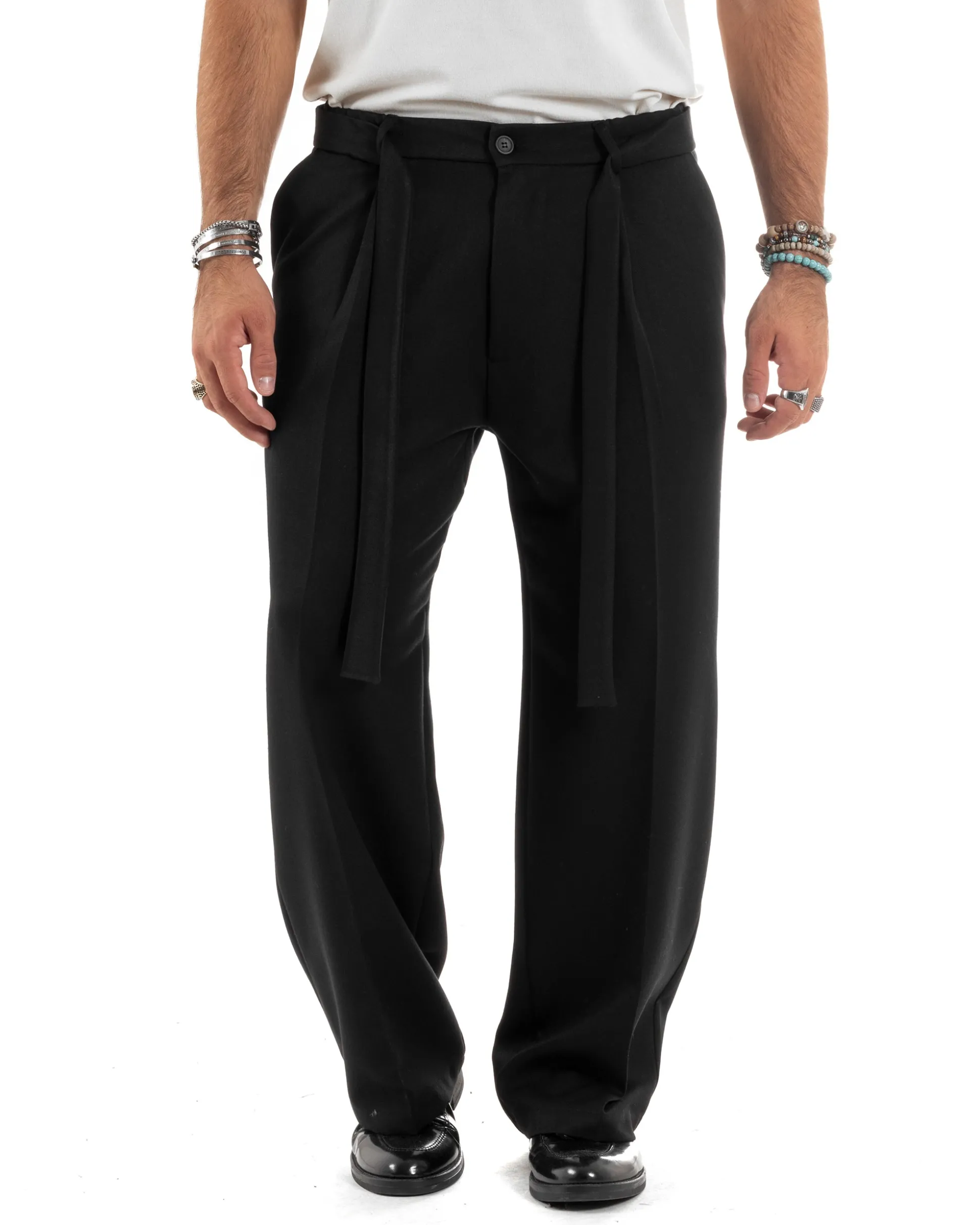Pantaloni Uomo Viscosa Baggy Fondo Ampio Fusciacca Nero GIOSAL-P6189A
