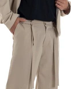 Pantaloni Uomo Viscosa Baggy Fondo Ampio Fusciacca Beige GIOSAL-P6287A