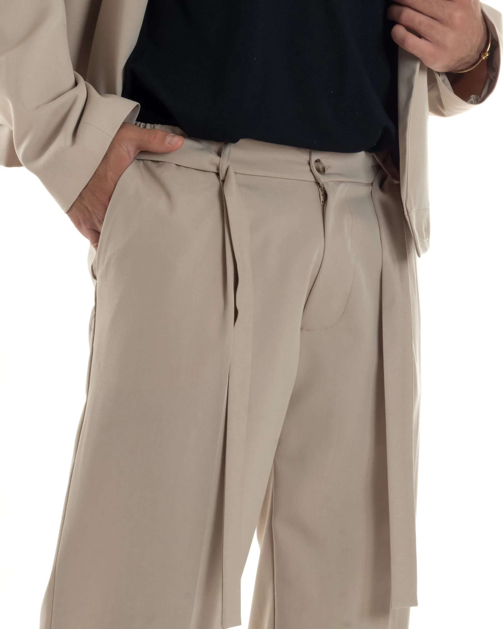 Pantaloni Uomo Viscosa Baggy Fondo Ampio Fusciacca Beige GIOSAL-P6287A