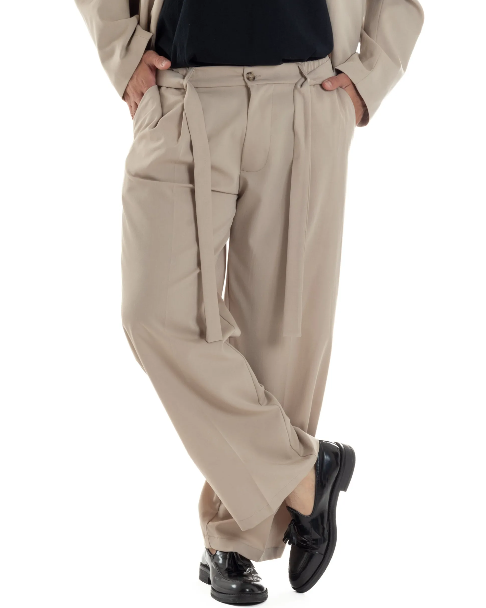 Pantaloni Uomo Viscosa Baggy Fondo Ampio Fusciacca Beige GIOSAL-P6287A