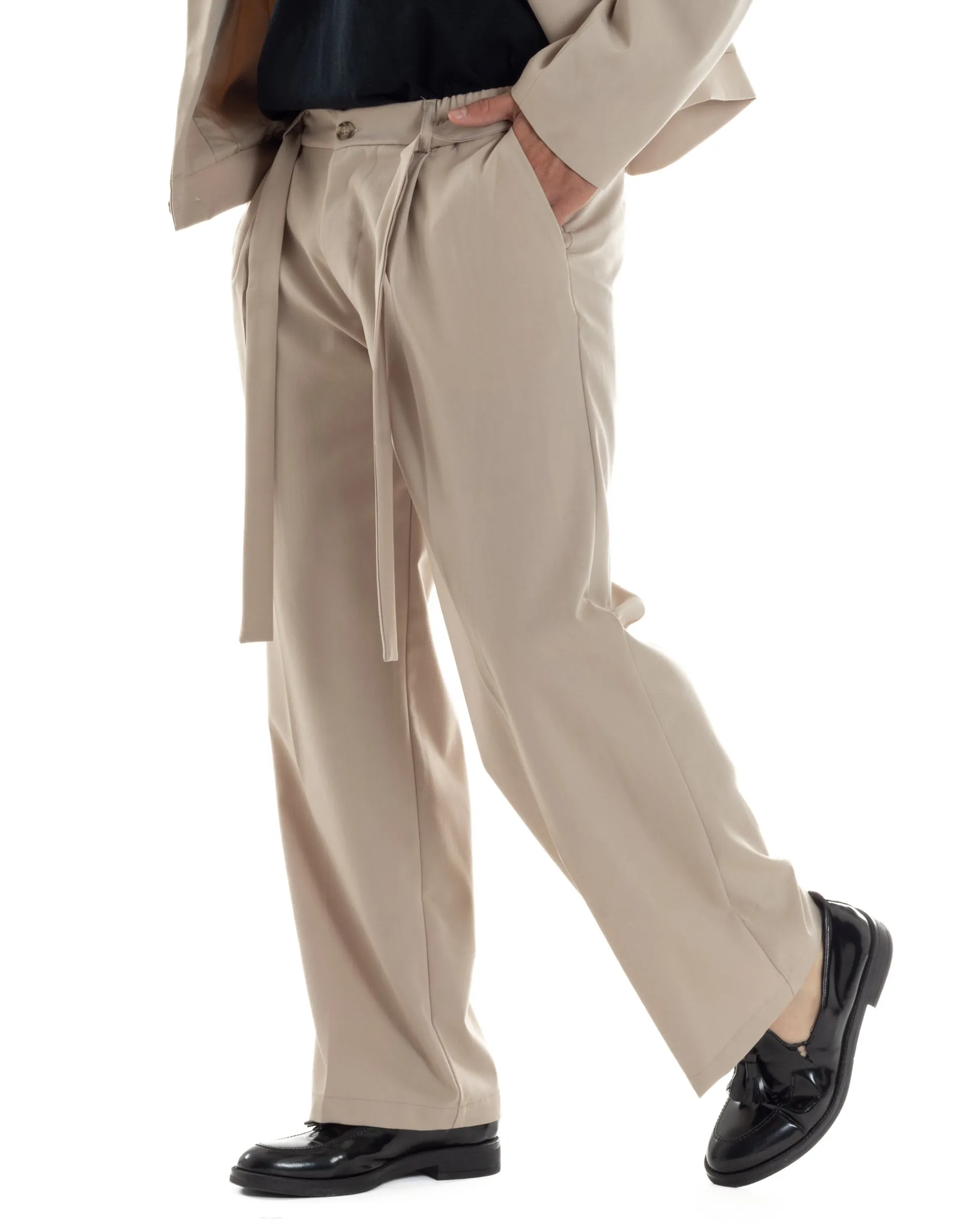 Pantaloni Uomo Viscosa Baggy Fondo Ampio Fusciacca Beige GIOSAL-P6287A